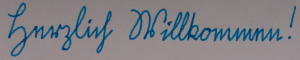 The picture shows "Herzlich Willkommen!", that's German for "Welcome!" written in Sütterlin script.